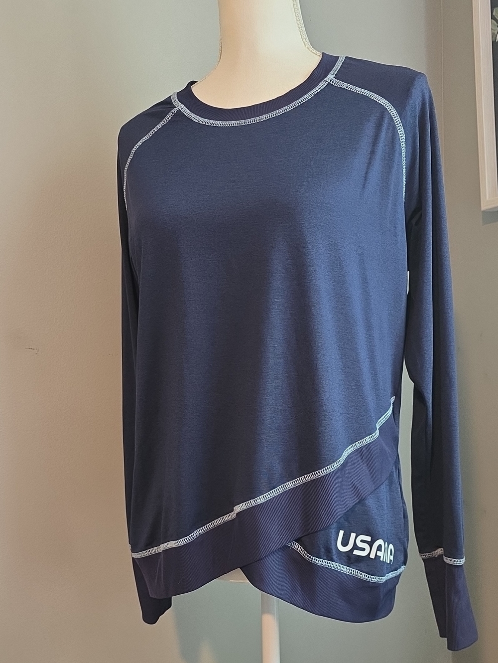 Usana Navy Long Sleeve Tee with White Stitching
